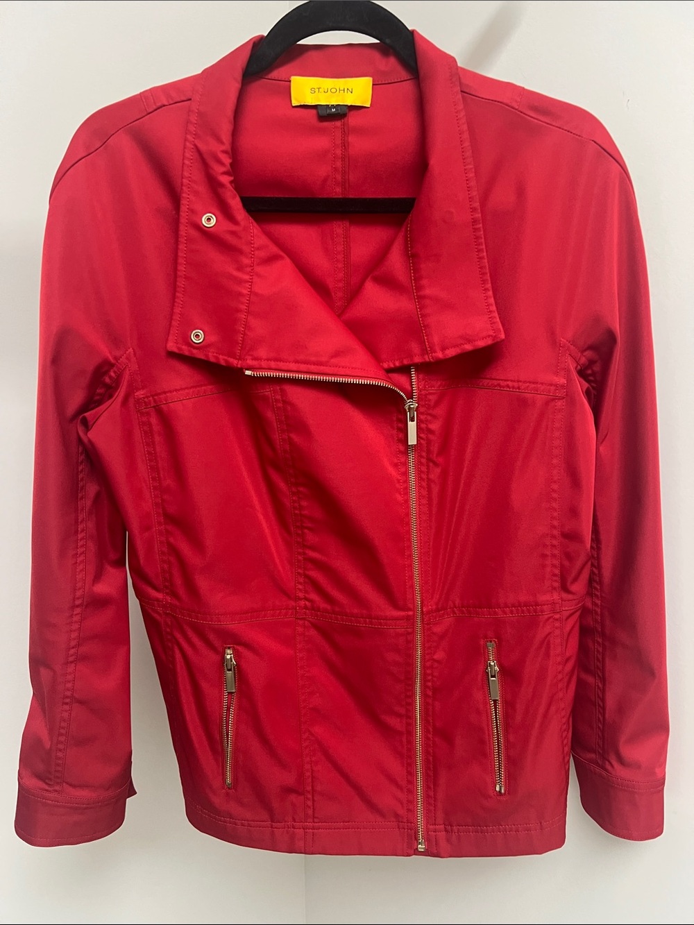 St. John Vibrant Red Asymmetric Zip Utility Jacket
